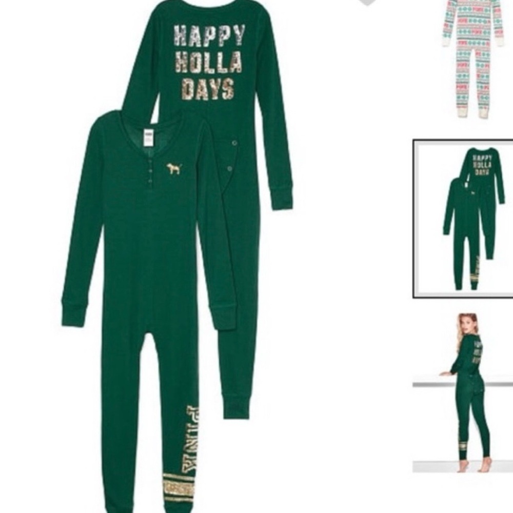 PINK Victoria's Secret Teal Onesie with Gold Dog Accent
